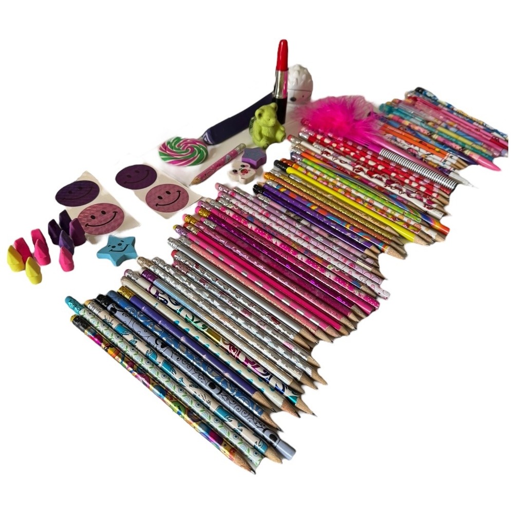 Y2K Vintage Girly Pencils Erasers Stickers Lot 60+ Novelty School‎ Supplies B20Q